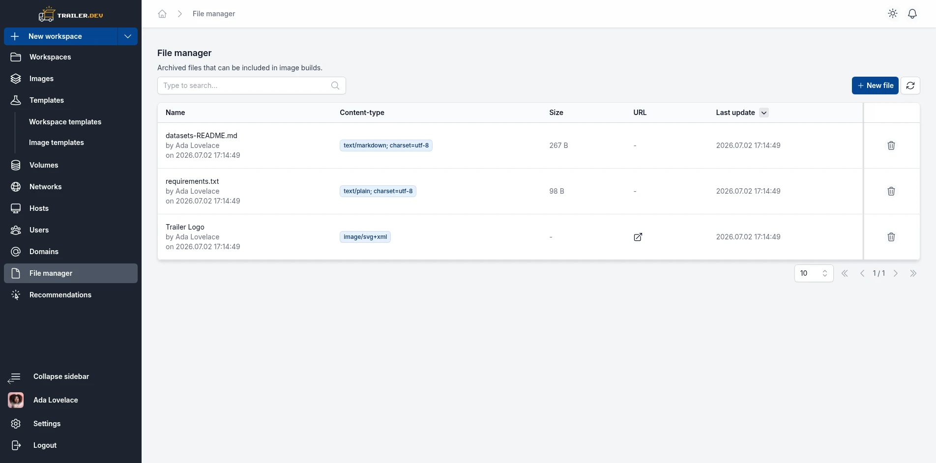 File manager table