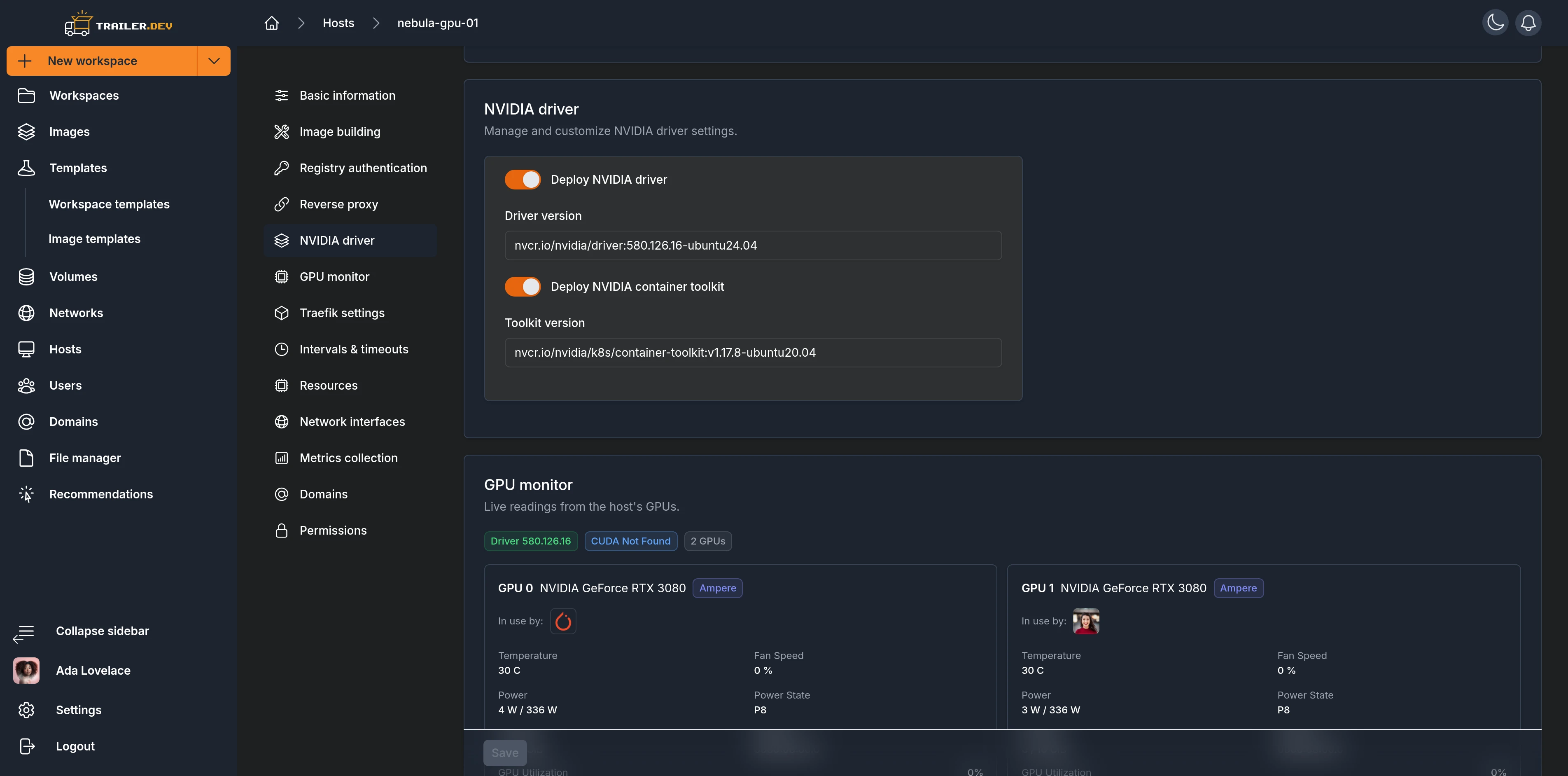 Host GPU configuration