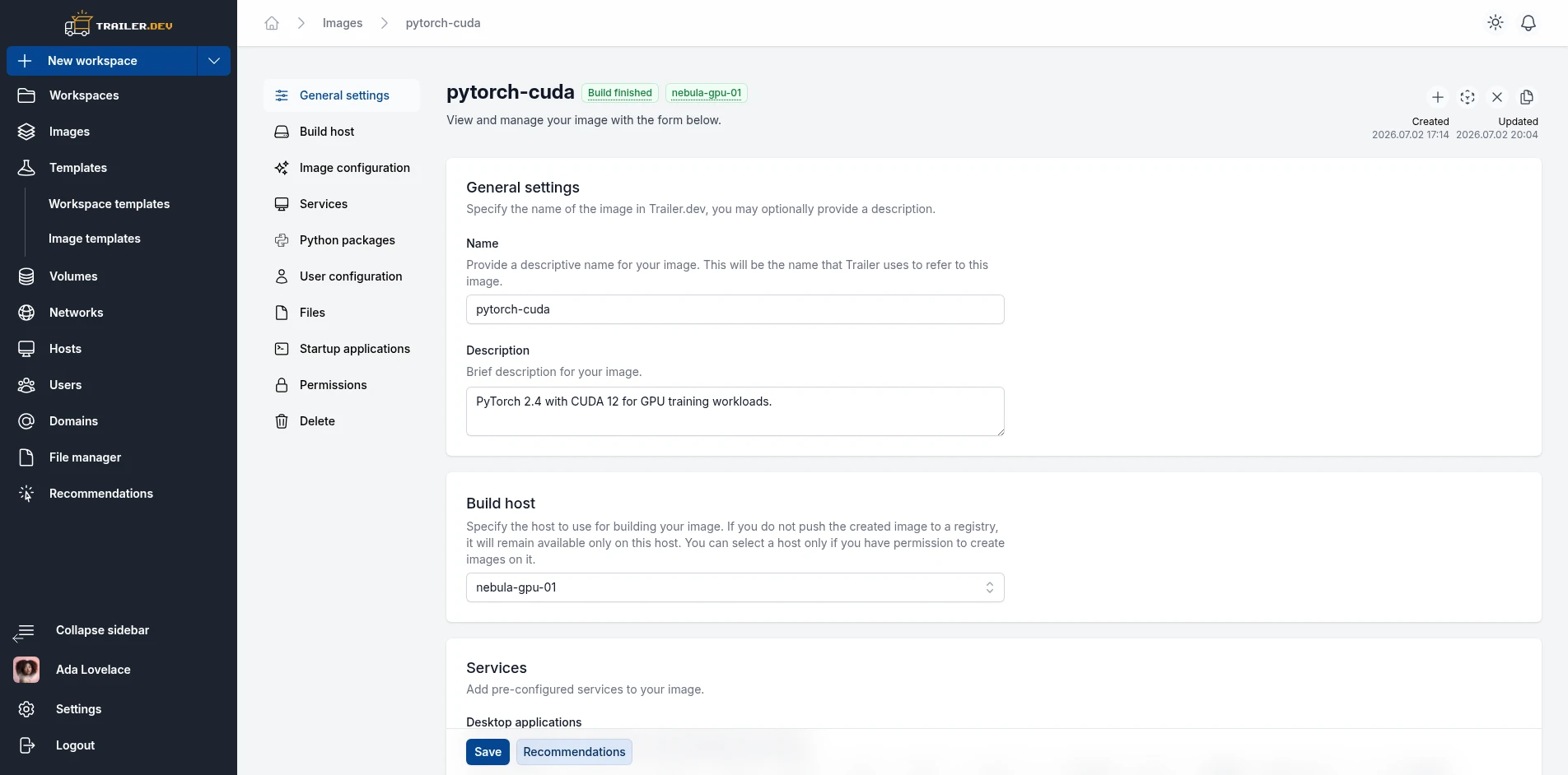 Image Details page