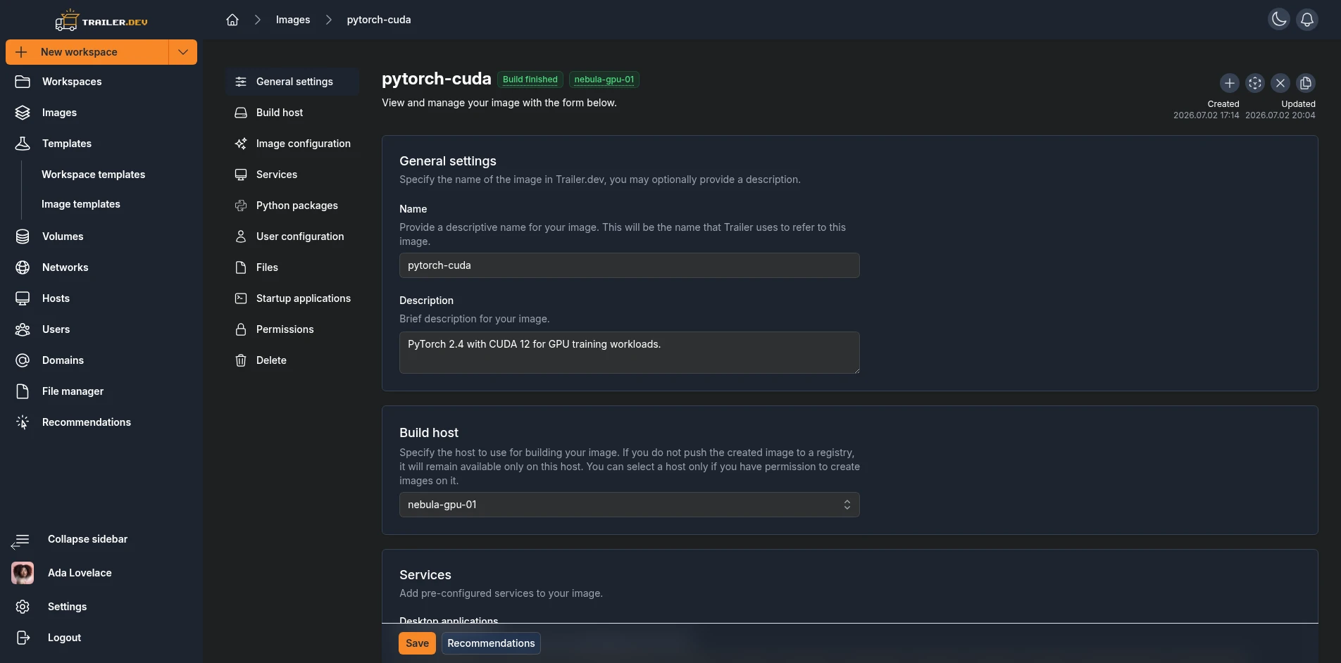 Image Details page