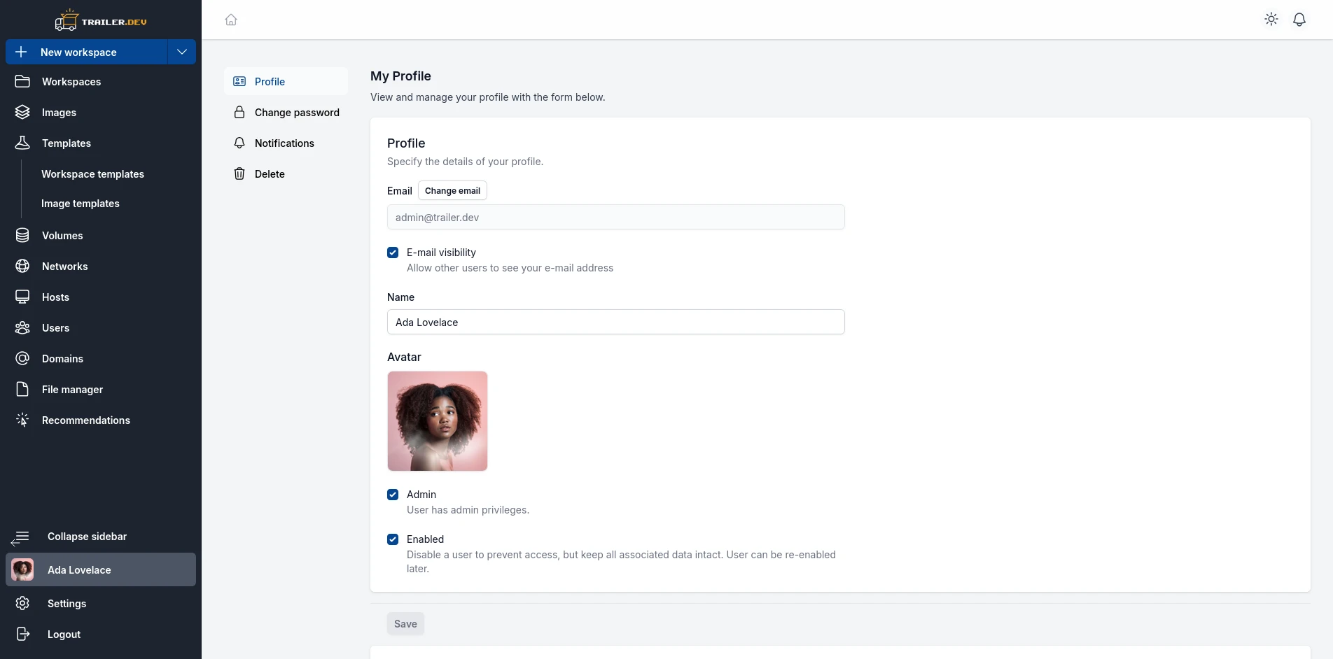Profile page